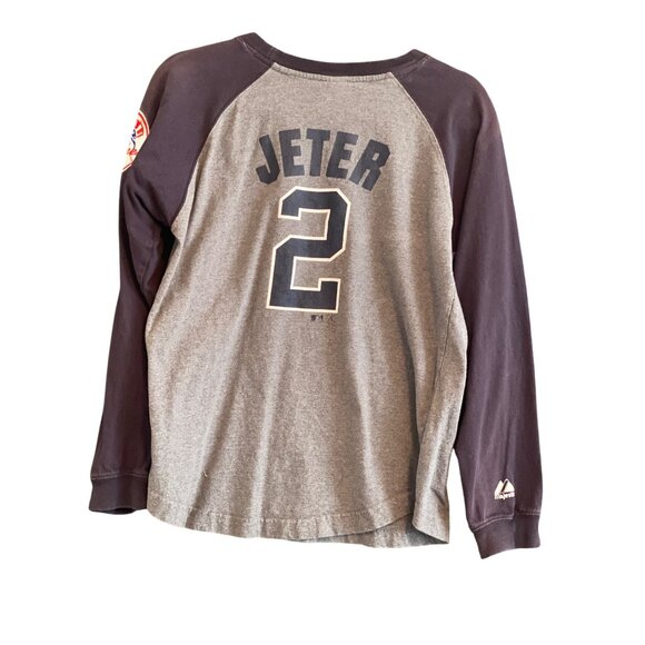 MLB New York Yankees Jeter #2 Shirt Majestic Long Sleeve Yankee Patch 14/16 - Picture 2 of 10